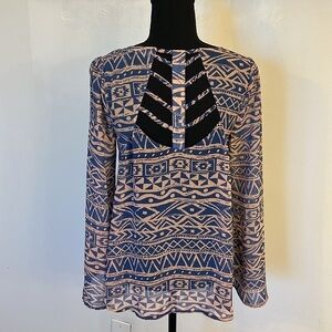 Blu Pepper Sheer Aztec Blouse, Sz. S.